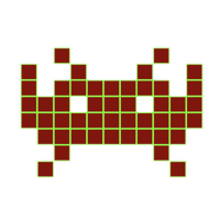 Pixel art of a red alien invader from a classic video game.