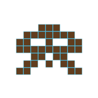 Pixel art of a brown alien invader resembling a classic arcade game character.